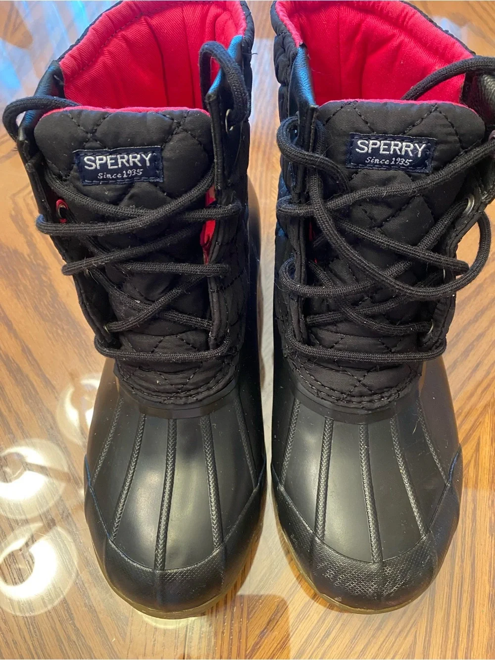 Sperry Kids Black Boots with Red Lining